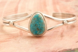 Genuine Kingman Turquoise Sterling Silver Navajo Bracelet